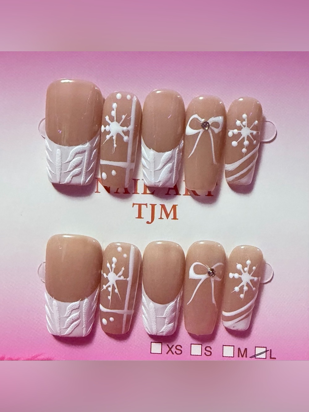 Nude & White Winter Snowflake Press-On Nails